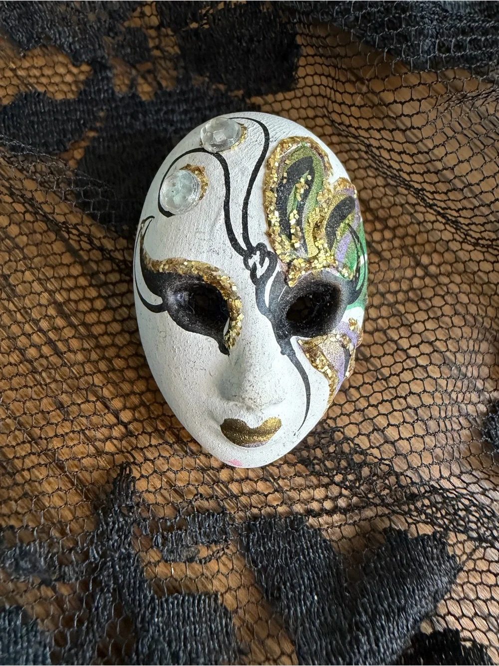 Miniature Hand-Painted Mini Venetian Mask Brooch